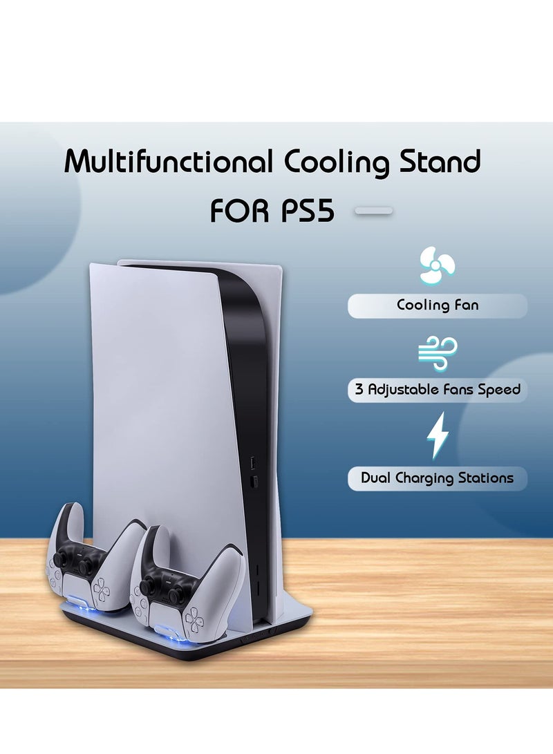 KASTWAVE Cooling Fan and Dual Controller Charger Station for PS5 Console, Cooler Station and Charging Dock with Extra USB Ports for Playstation 5 UHD and Digital Edition, White - Image 2
