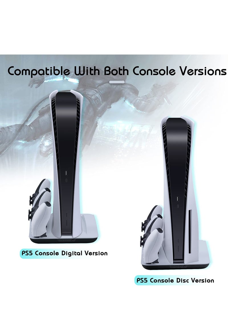 KASTWAVE Cooling Fan and Dual Controller Charger Station for PS5 Console, Cooler Station and Charging Dock with Extra USB Ports for Playstation 5 UHD and Digital Edition, White - Image 4