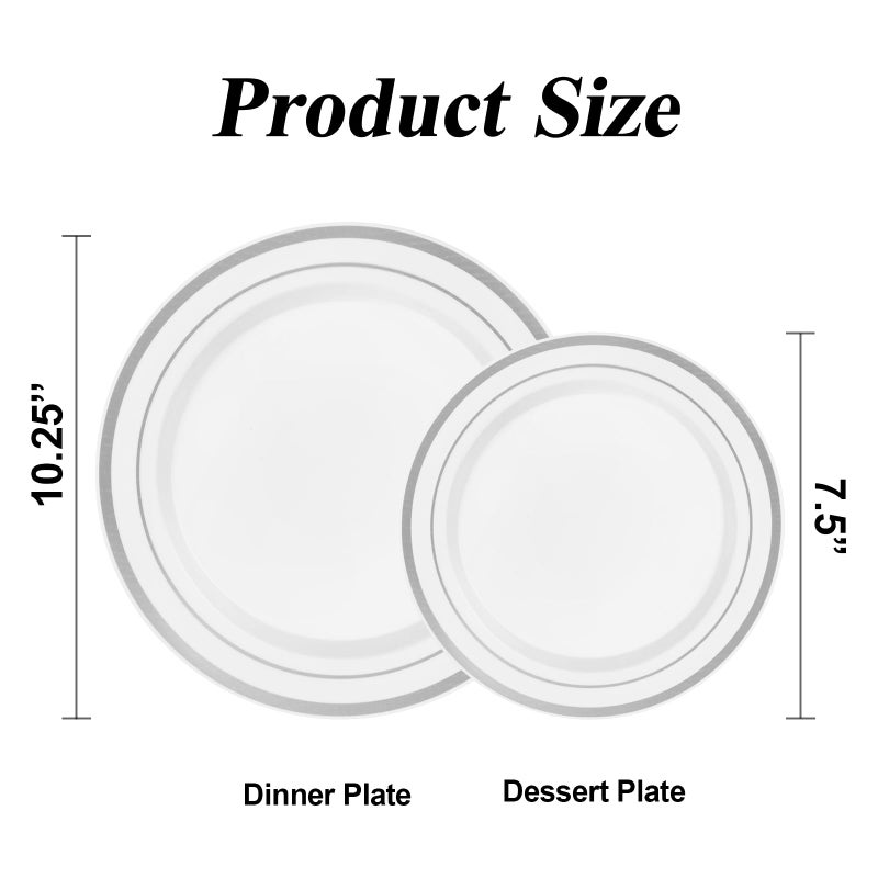 BESTSTAR 200PCS Silver Plastic Plates Set, 100 10.25 inch Dinner Plates and 100 7.5 inch Dessert Plates, Premium Disposable Plates for Party, Wedding - Image 2