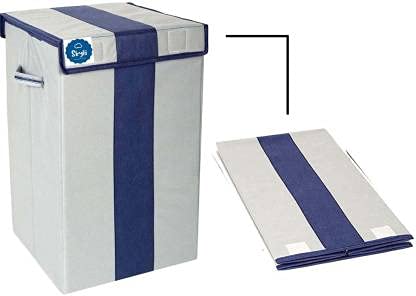 SKYLII 68 L Laundry Basket for Clothes With Lid and Handles Durable and Collapsible Laundry Clothes Toys storage Bag Foldable Laundry Bin for Dirty Clothes Pack of 2 GREY Blue Strip - Image 2