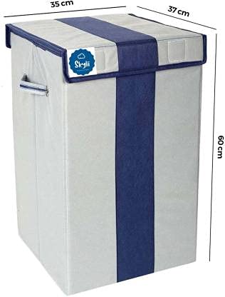 SKYLII 68 L Laundry Basket for Clothes With Lid and Handles Durable and Collapsible Laundry Clothes Toys storage Bag Foldable Laundry Bin for Dirty Clothes Pack of 2 GREY Blue Strip - Image 5