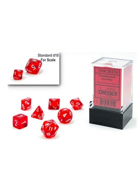 Dice Set 10Mm Translucent Red/White Plastic Polyhedral Dice Set Dungeons And Dragons D&D Dnd Ttrpg Dice Includes 7 Dice D4 D6 D8 D10 D12 D20 D% (Chx20374)