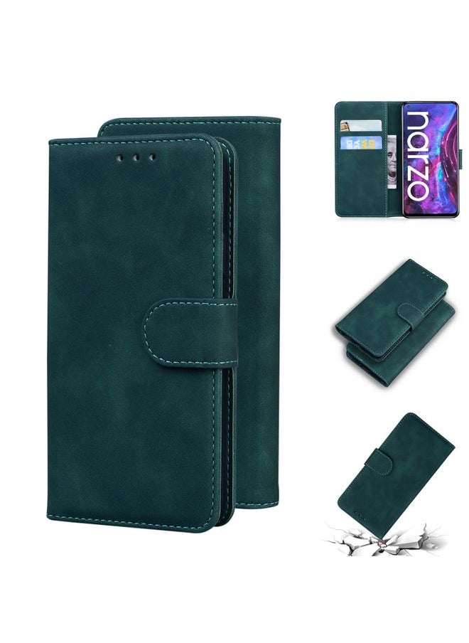 HuHa Case Cover For Realme Narzo 30 Pro 5G/V5 Skin Feel Pure Color Flip Leather Phone Case Green 