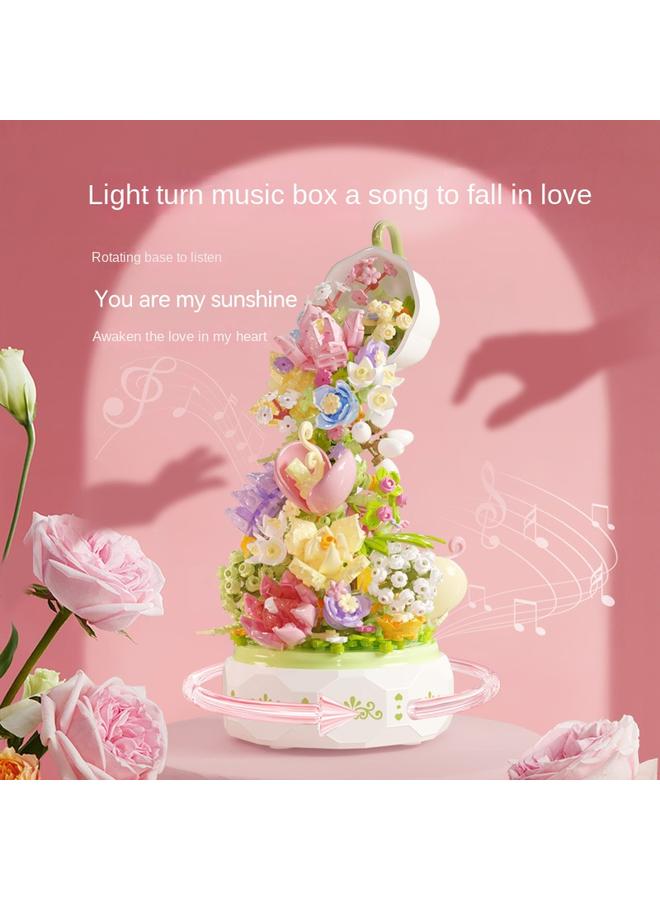 Bluejw Senbao Movement 611050 Flower Tea With Light Music Box Small Particles Hand Assembled Toy Tanabata Gift - Image 3