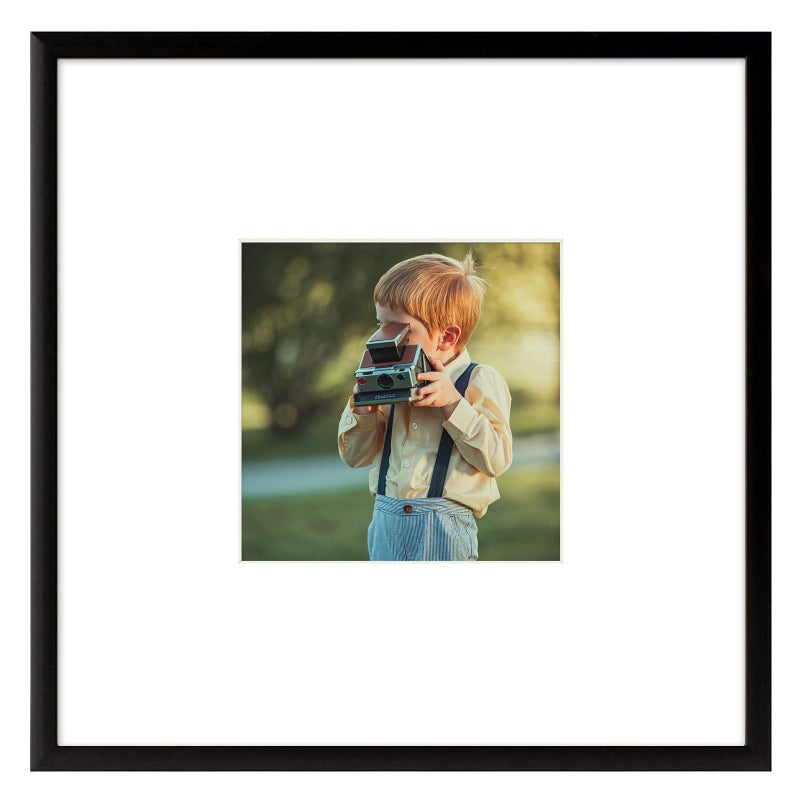 Frametory 8x8 Black Aluminum Picture Frame  Set of 1  Ideal for Displaying 4x4 Photos with Mat or 8x8 Without Mat  Real Glass Front  Simple Gallery Wall Frames for Art Prints and Posters