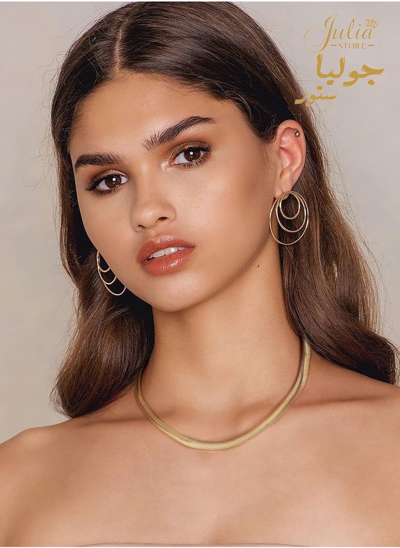 Julia Store Julia Store 18K Gold Plated Stainless Steel Flat Fat Snake Chain Herringbone Necklace Trendy Chunky Snake Chain Necklaces for Women  - Image 2