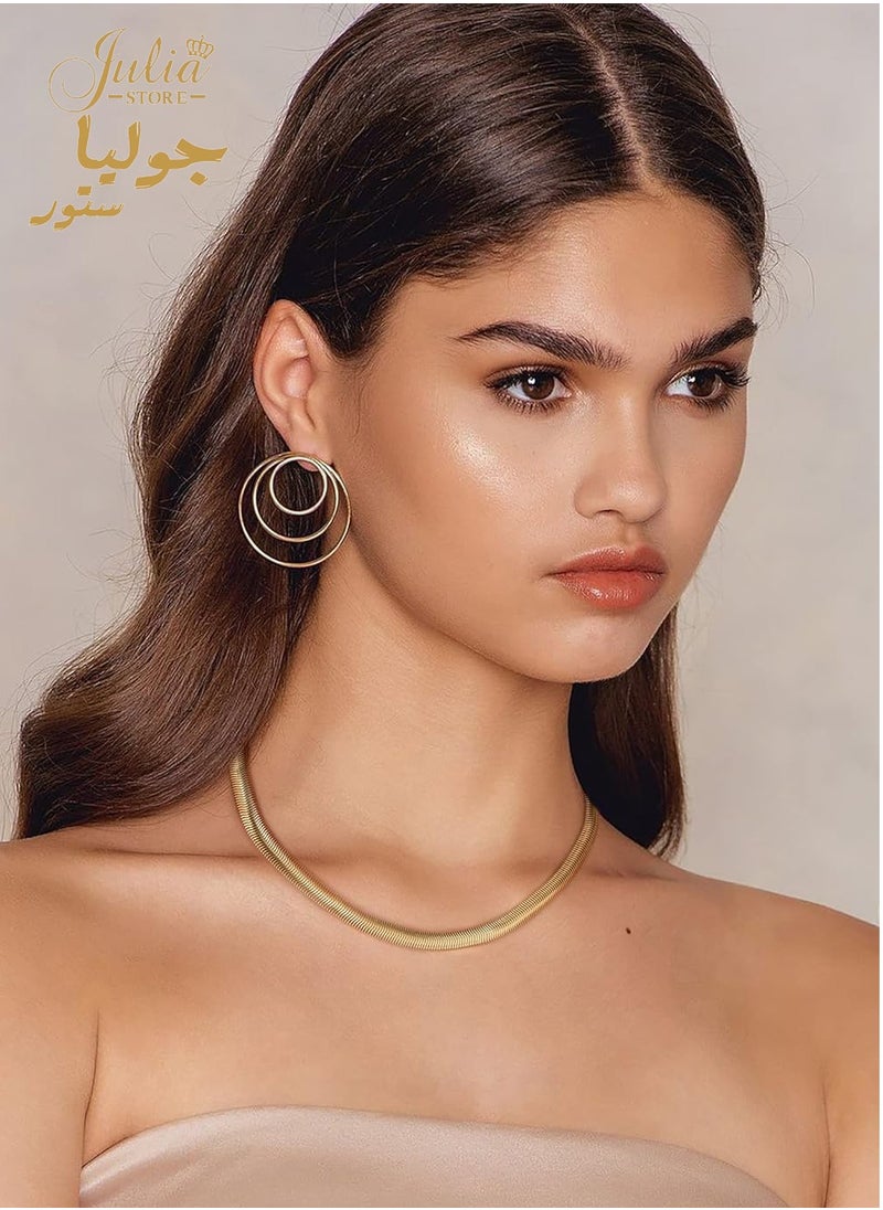 Julia Store Julia Store 18K Gold Plated Stainless Steel Flat Fat Snake Chain Herringbone Necklace Trendy Chunky Snake Chain Necklaces for Women  - Image 3