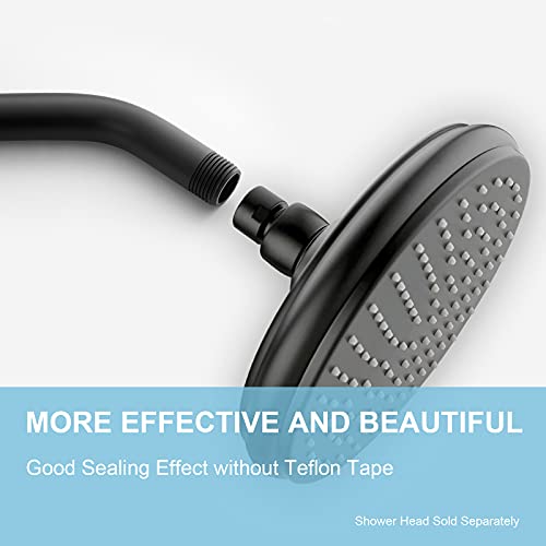 OFFO Shower Arm with Flange, 10 in Wall Mount Replacement Angle Shower Head Arm Wall-Mounted For Fixed Shower Head & Handheld Showerhead, Matte Black - Image 2