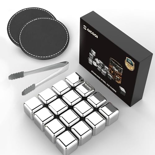16 Pack Reusable Stainless Steel Ice Cubes for Drinks  Metal Whiskey Stones High Cooling Technology for Whiskey Vodka Liqueurs Wine Beverage Juice or Soda Pack of 16