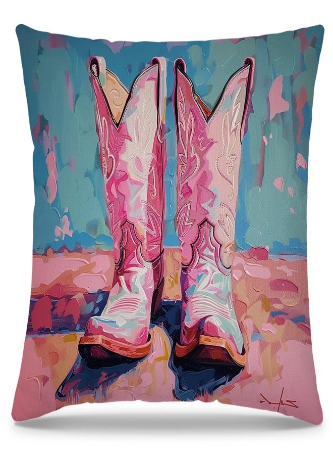 PUHEI Western Pillow Covers 18x18, Western Pink Cowgirl Boots Decorative Pillow Covers for Couch Sofa, Cowgirl Room Decor, Pink Western Decor, Western Home Decor, Western Room Decor - Image 1