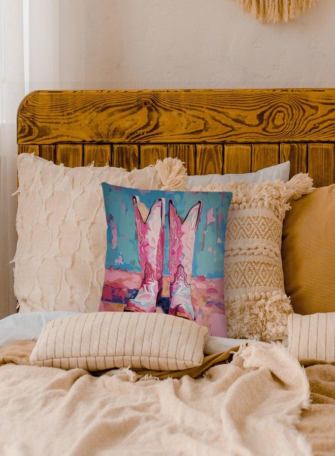 PUHEI Western Pillow Covers 18x18, Western Pink Cowgirl Boots Decorative Pillow Covers for Couch Sofa, Cowgirl Room Decor, Pink Western Decor, Western Home Decor, Western Room Decor - Image 3