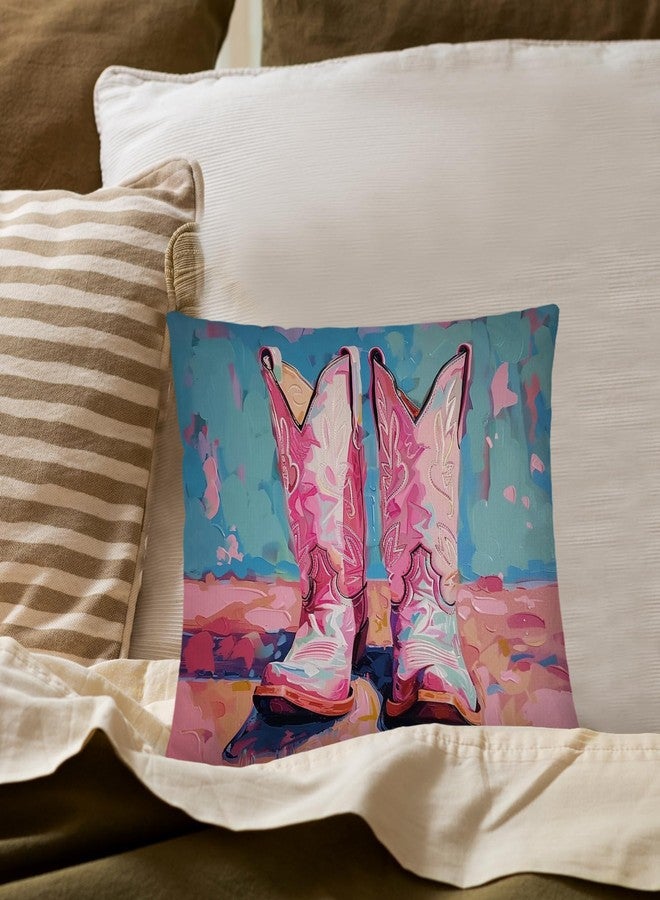 PUHEI Western Pillow Covers 18x18, Western Pink Cowgirl Boots Decorative Pillow Covers for Couch Sofa, Cowgirl Room Decor, Pink Western Decor, Western Home Decor, Western Room Decor - Image 2