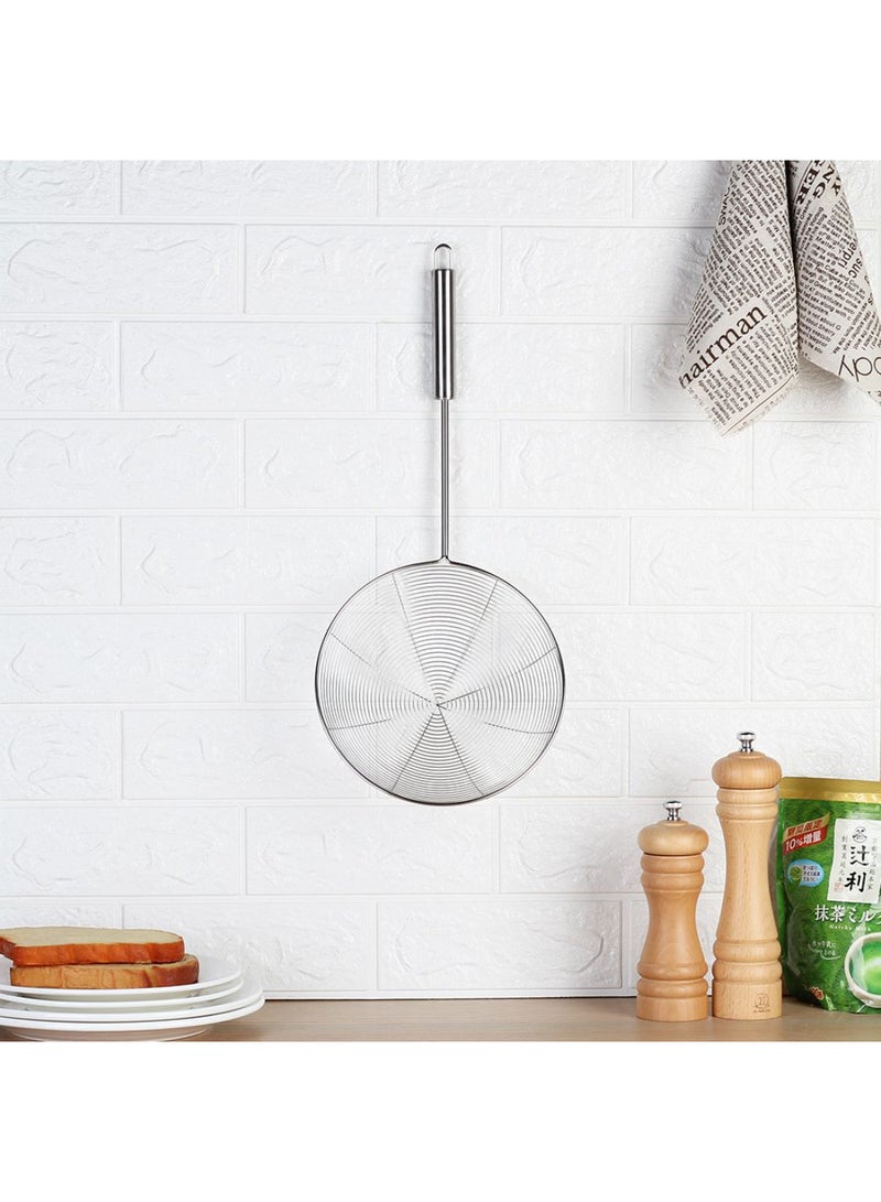 DANUBE HOME Chef's Delight Stainless Steel Spider Strainer Skimmer – Durable Kitchen Tool for Frying, Boiling, and Draining, Heat-Resistant Handle, Ideal for Home & Professional Use L19.5XW44 Cm
