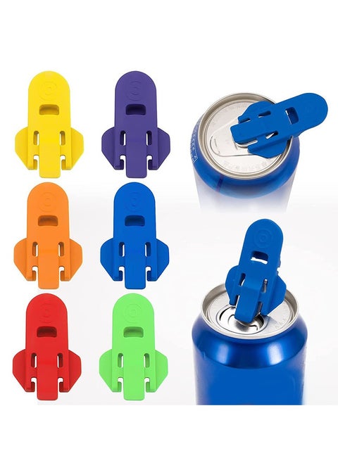 6pcs Premium Manual Can Opener Set - Easy Kitchen Tool for Soda, Beer, and Beverage Cans with Protective Shields - Durable Plastic Tab Openers for Smooth Edges