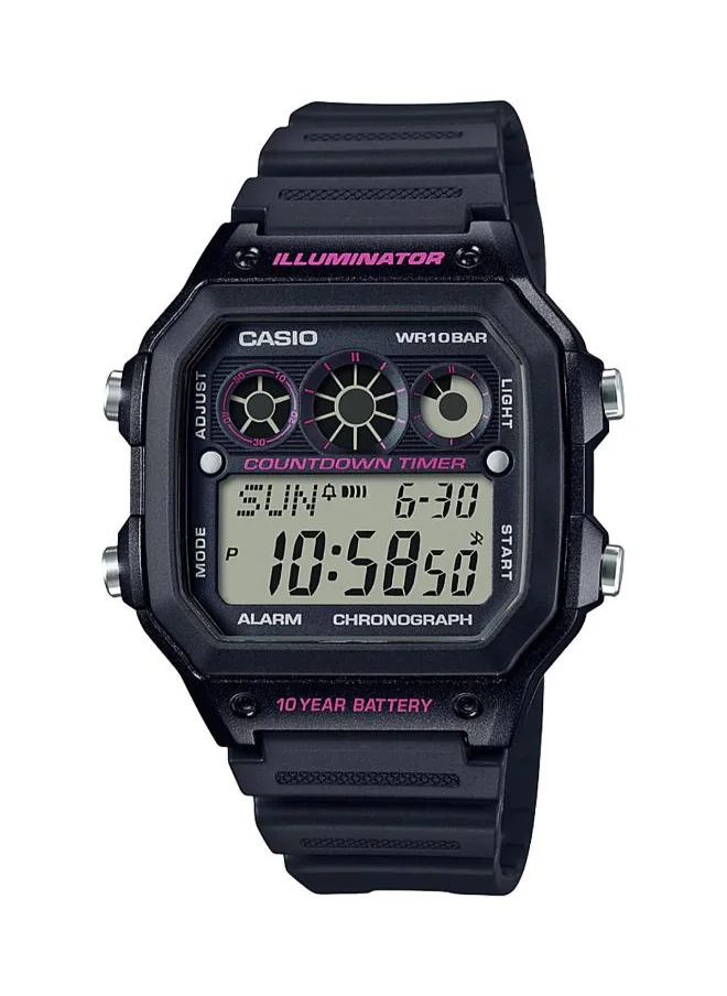 CASIO Men's Digital Display Watch With Black Leather Strap - AE-1300WH-1A2