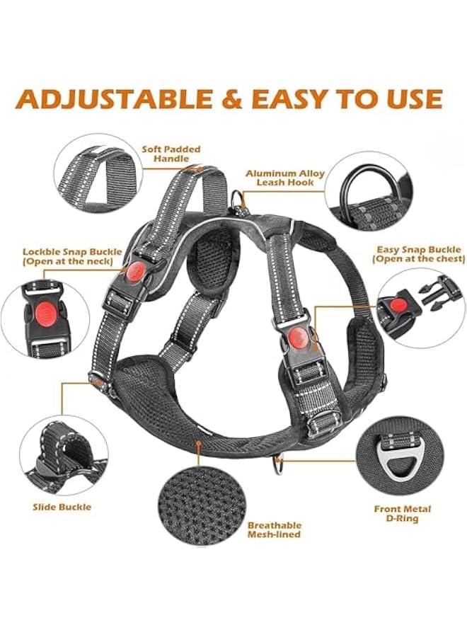 HOOKOR Dog Harness, No-Pull Dog Harness with 2 Leash Clips, Reflective Adjustable Soft Padded Vest with 5FT Dog Leash, Dog Seat Belt, and Storage Strap, Set for Small Medium Large Dogs (L) - Image 5