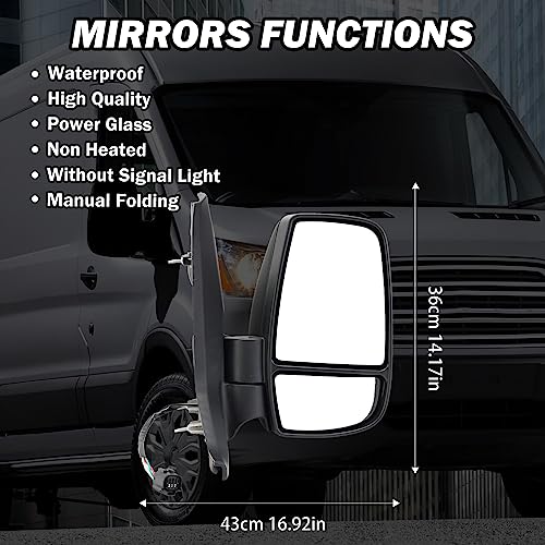 MOFOAP Passenger Side Mirror,Mirror Compatible with 2015-2025 Ford Transit 150 250 350 350 HD,Transit Side View Power Glass Towing Without Signal Light Non Heated,Black(Short Arm) - Image 3