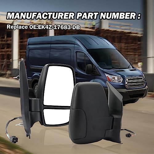 MOFOAP Passenger Side Mirror,Mirror Compatible with 2015-2025 Ford Transit 150 250 350 350 HD,Transit Side View Power Glass Towing Without Signal Light Non Heated,Black(Short Arm) - Image 2