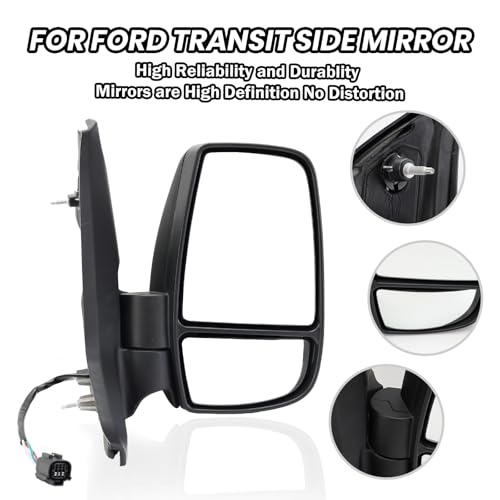 MOFOAP Passenger Side Mirror,Mirror Compatible with 2015-2025 Ford Transit 150 250 350 350 HD,Transit Side View Power Glass Towing Without Signal Light Non Heated,Black(Short Arm) - Image 4