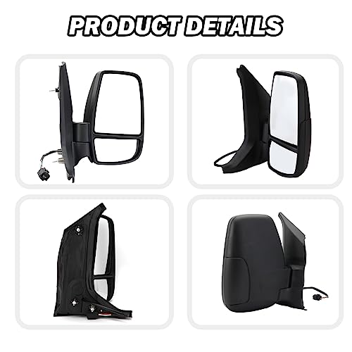 MOFOAP Passenger Side Mirror,Mirror Compatible with 2015-2025 Ford Transit 150 250 350 350 HD,Transit Side View Power Glass Towing Without Signal Light Non Heated,Black(Short Arm) - Image 5
