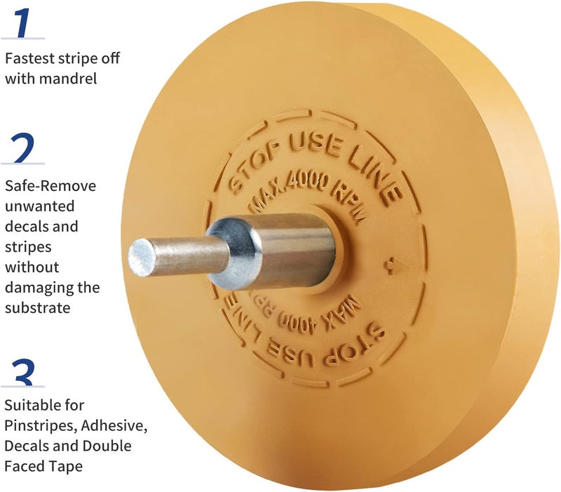 Shawya Decal Remover Eraser Wheel Rubber Eraser Wheel Adhesive Remover Wheel for Cars Sticker Remover Tool Removes Pinstripe Stripe Vinyl Tape and Graphic - Image 2