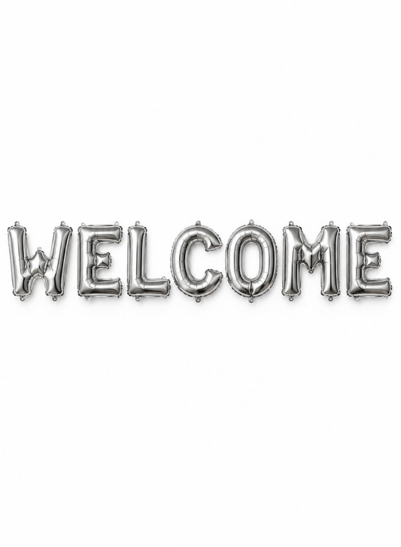 ITALO Welcome Foil Letter Balloon Banner Set, 7 Pieces, 16-Inch Party Decoration | Silver - Image 2