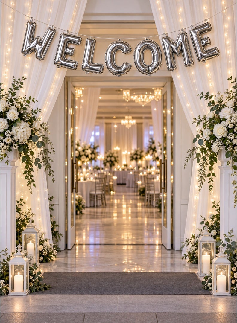 ITALO Welcome Foil Letter Balloon Banner Set, 7 Pieces, 16-Inch Party Decoration | Silver - Image 4