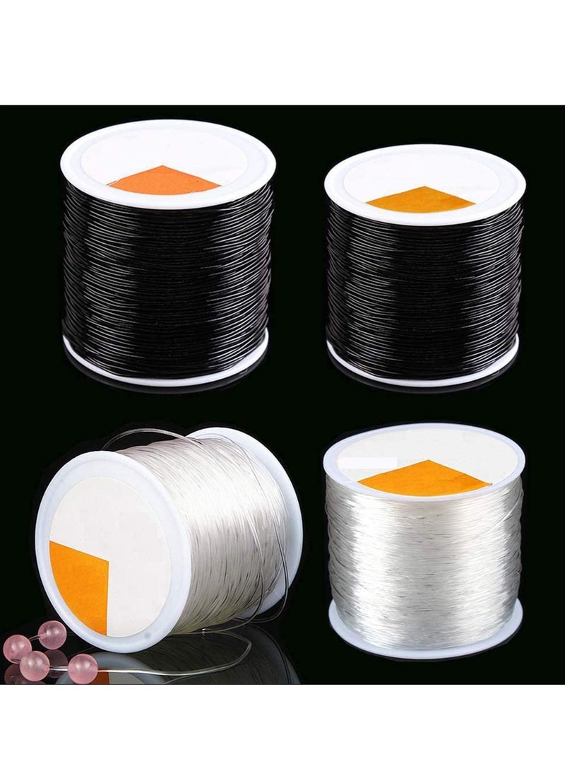KASTWAVE Elastic Bracelet String, Transparent and Shiny Elastic Beaded Line, Crystal Stretch Bead Cord for DIY Jewelry Making Bracelet Beading 100m roll 4 Rolls 1mm Black and Clear - Image 1