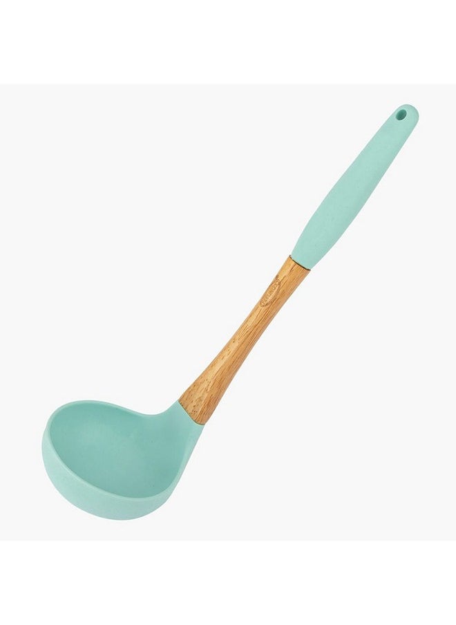 Feelings Silicone Soup Ladle with Rubber Wood Handle Green color 28cm  - Image 2