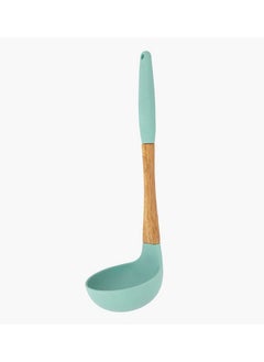 Feelings Silicone Soup Ladle with Rubber Wood Handle Green color 28cm  - Image 3