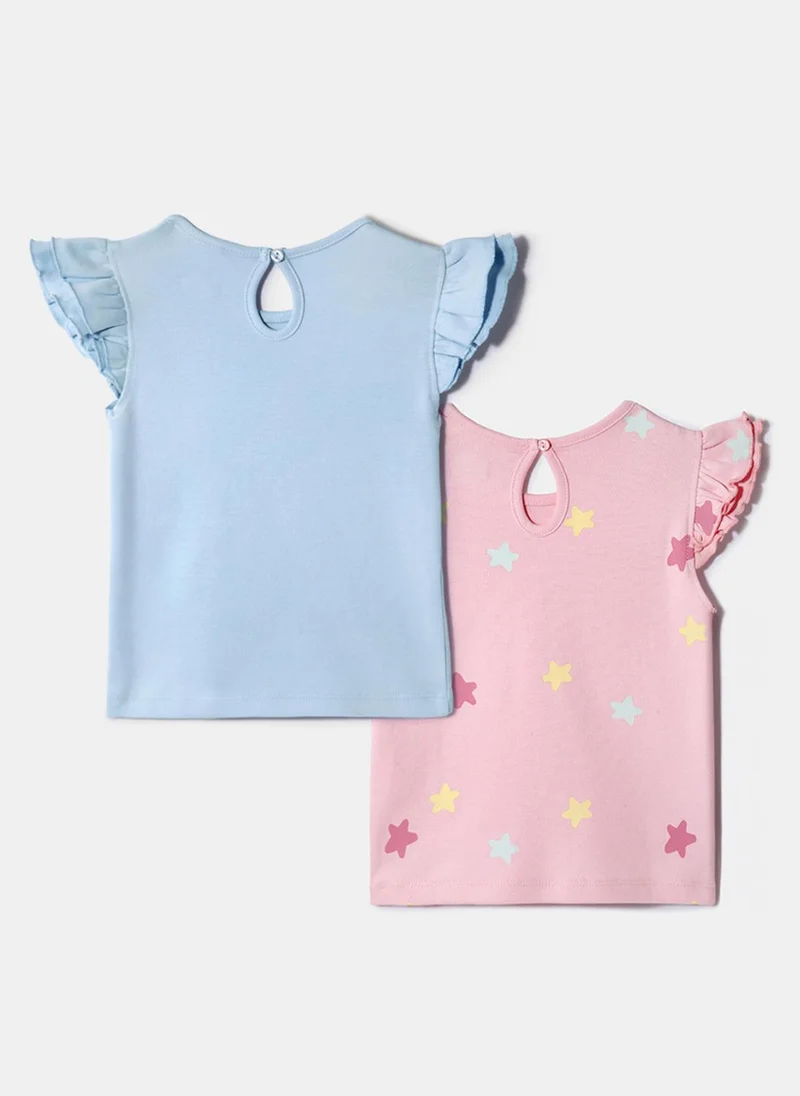 Nautinati Nautinati  Pack of 2 Pink and Blue Printed Tops for Girls