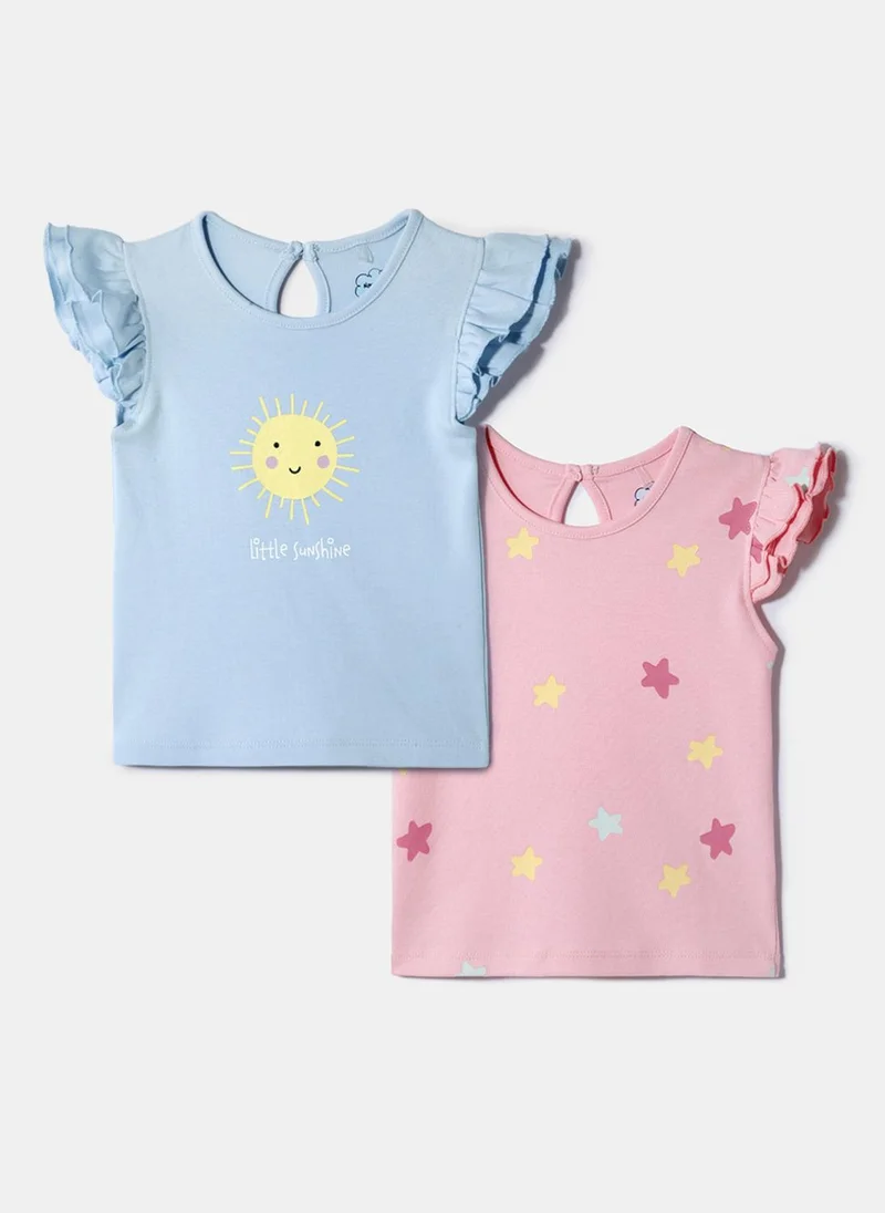 Nautinati Nautinati  Pack of 2 Pink and Blue Printed Tops for Girls