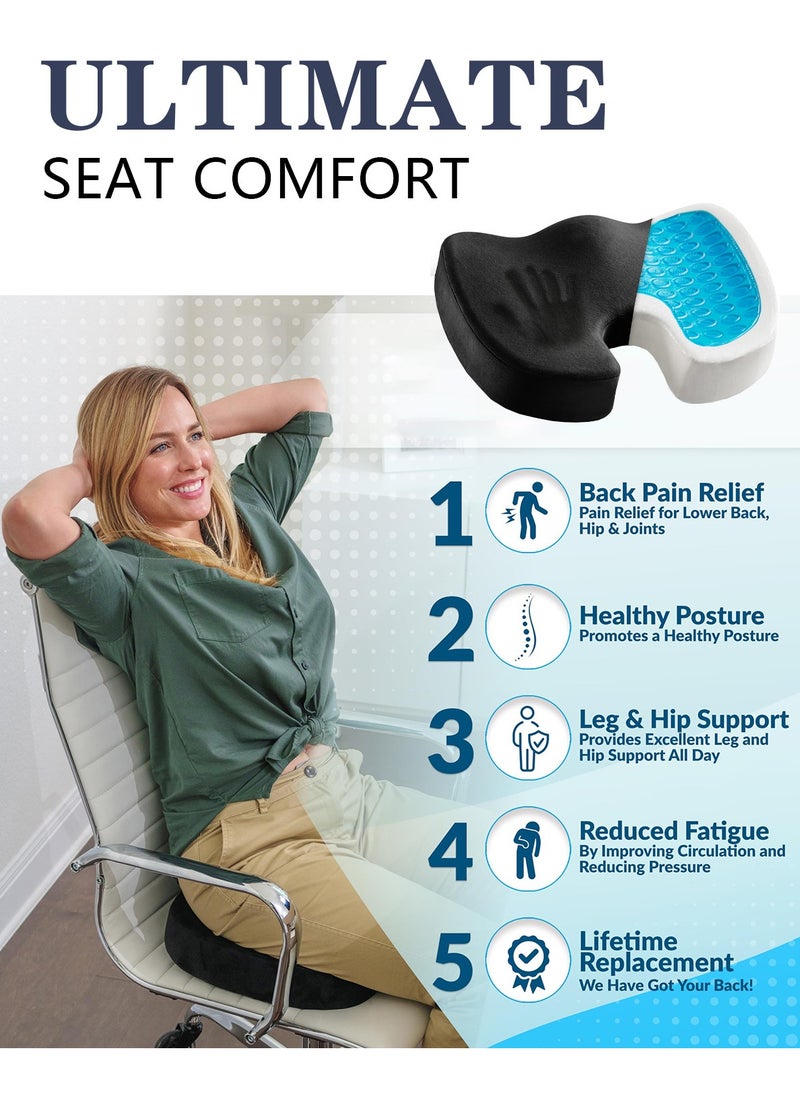 Meishida Gel Enhanced Seat Cushion, Memory Foam Seat, Sciatica, Hip, Coccyx Pain Relief Desk Chair Cushion for Long Sitting, Back Support for Office Worker, Car Drivers - Black  - Image 2