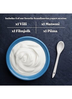 Heirloom Yogurt Starter Culture | 4 Packets Scandinavian Yogurt Starters: Matsoni, Piima, Filmjolk, & Viili | Gluten Free, Non-GMO, Probiotic Yogurt | No Yogurt Maker Required