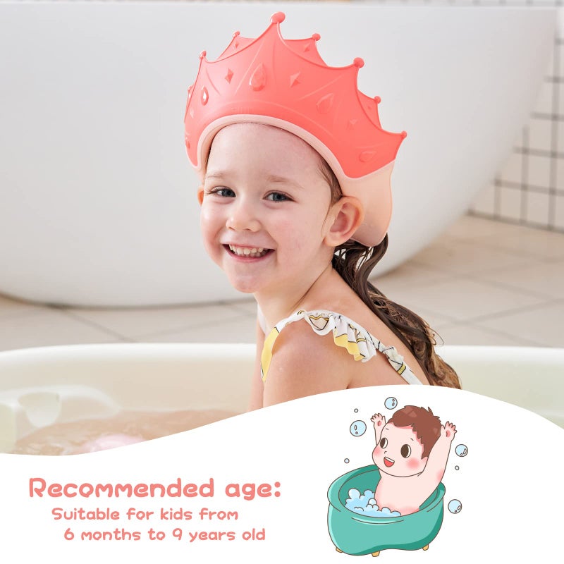 FUSACONY Shower Cap Children, Baby Safe Shampoo Cap, Baby Adjustable Shampoo Protection, Shampoo Protection for Children, Washing Hair without Tears, for 0-9 Years Crown (Red) - Image 2
