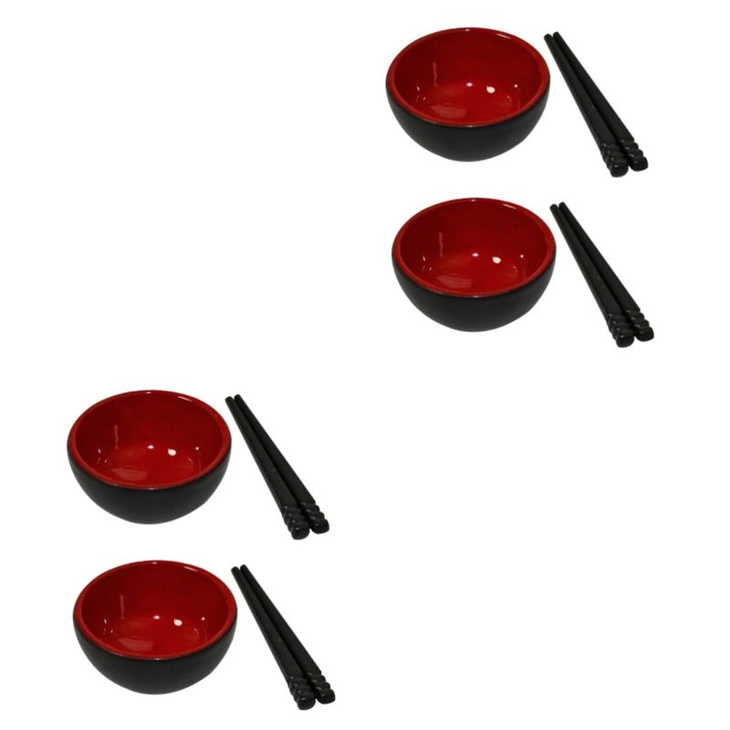 Miniature Black Red Bowl And Chopsticks Set For Dollhouse Decoration And Mini Food Layouts - Image 2
