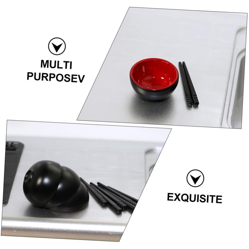 Miniature Black Red Bowl And Chopsticks Set For Dollhouse Decoration And Mini Food Layouts - Image 3