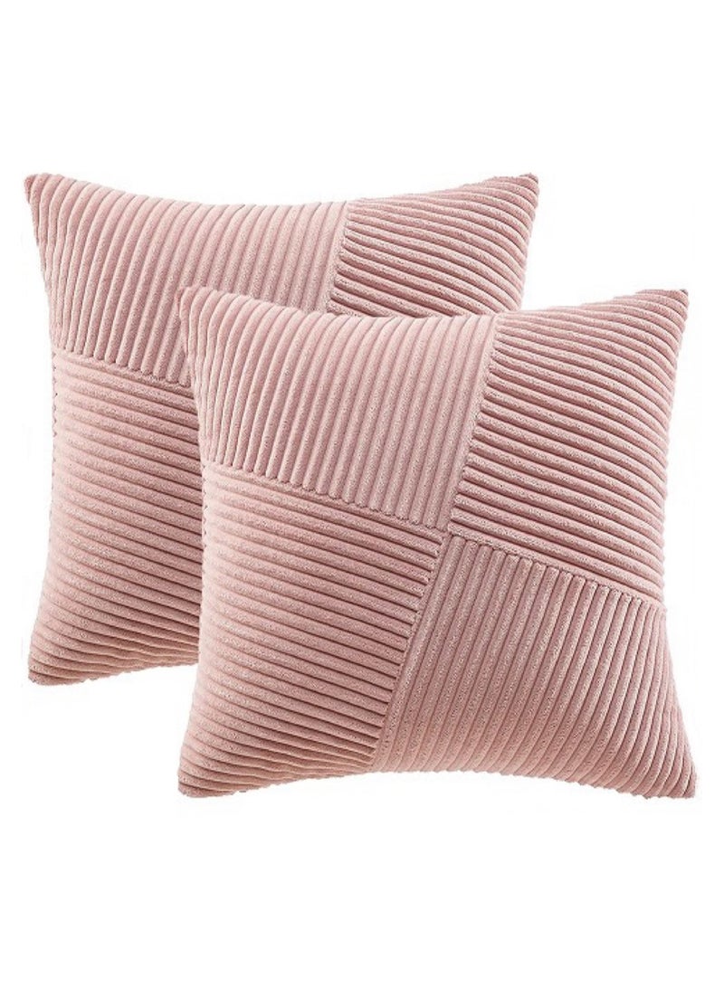 Set of 2 Pink Decorative Throw Pillow Covers 18x18 Inch, Soft Corduroy Square Couch Pillowcase Windmill Textured Striped Patchwork Cushion Cover Modern Farmhouse Boho Home Decor（Without Filler） - Image 1
