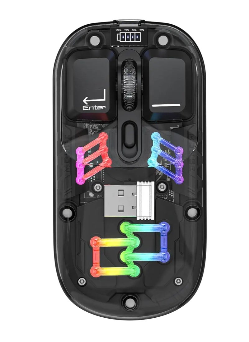 Generic Transparent Wireless Dual-Mode RGB Bluetooth Mouse - Black 
