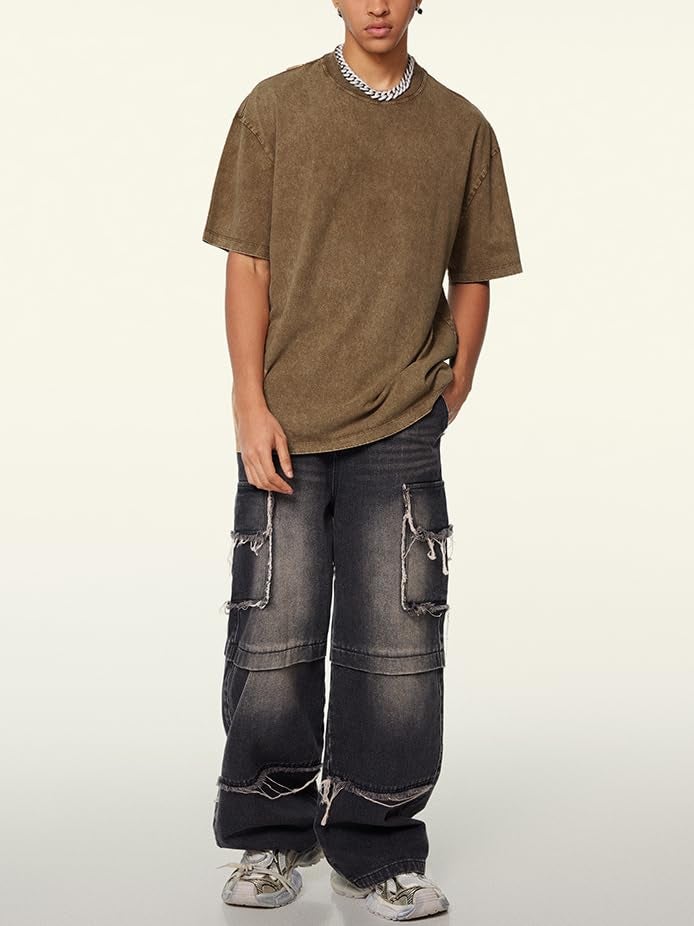 POHADON 3 Pcs Men's Oversized Cotton Summer T-Shirts - Vintage Baggy Tee Loose Fit Short Sleeve T-Shirts Casual Streetwear (L,L) - Image 4
