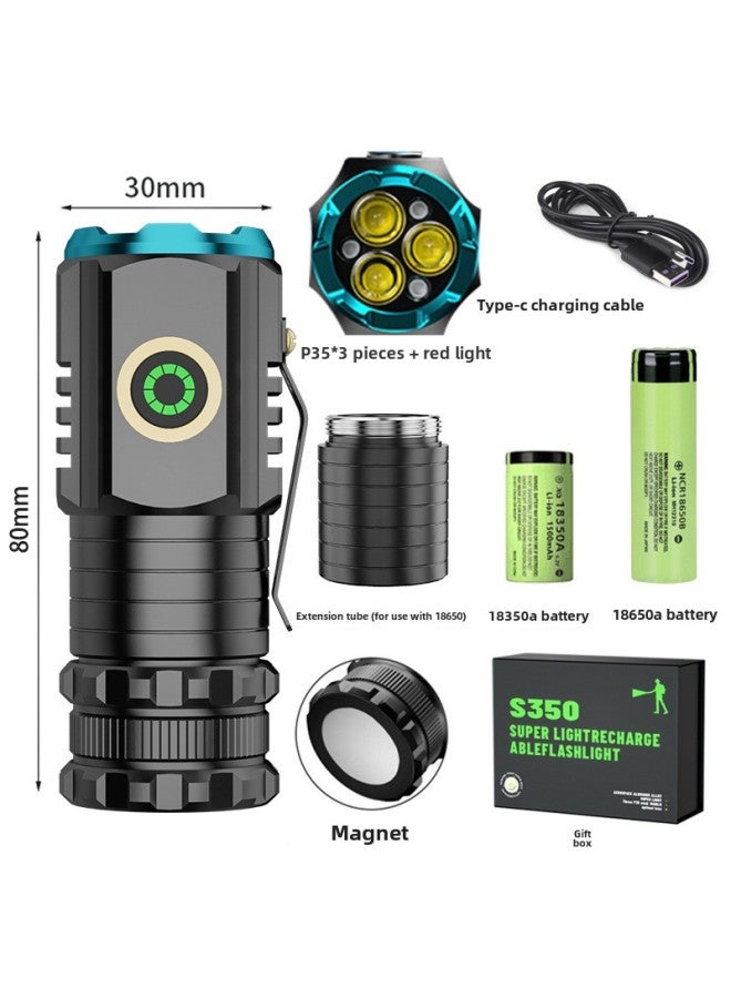 TikTok Explosions Outdoor Strong Light Flashlight Super Bright Charging Small Steel Cannon Multifunctional Cap Clip Mini Monster Flashlight-Color:S450x White + Red Light (18350a + Extension Tube + 18650a) Battery Life Configuration  - Image 1