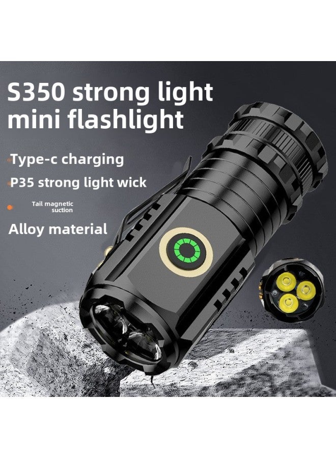 TikTok Explosions Outdoor Strong Light Flashlight Super Bright Charging Small Steel Cannon Multifunctional Cap Clip Mini Monster Flashlight-Color:S450x White + Red Light (18350a + Extension Tube + 18650a) Battery Life Configuration  - Image 2