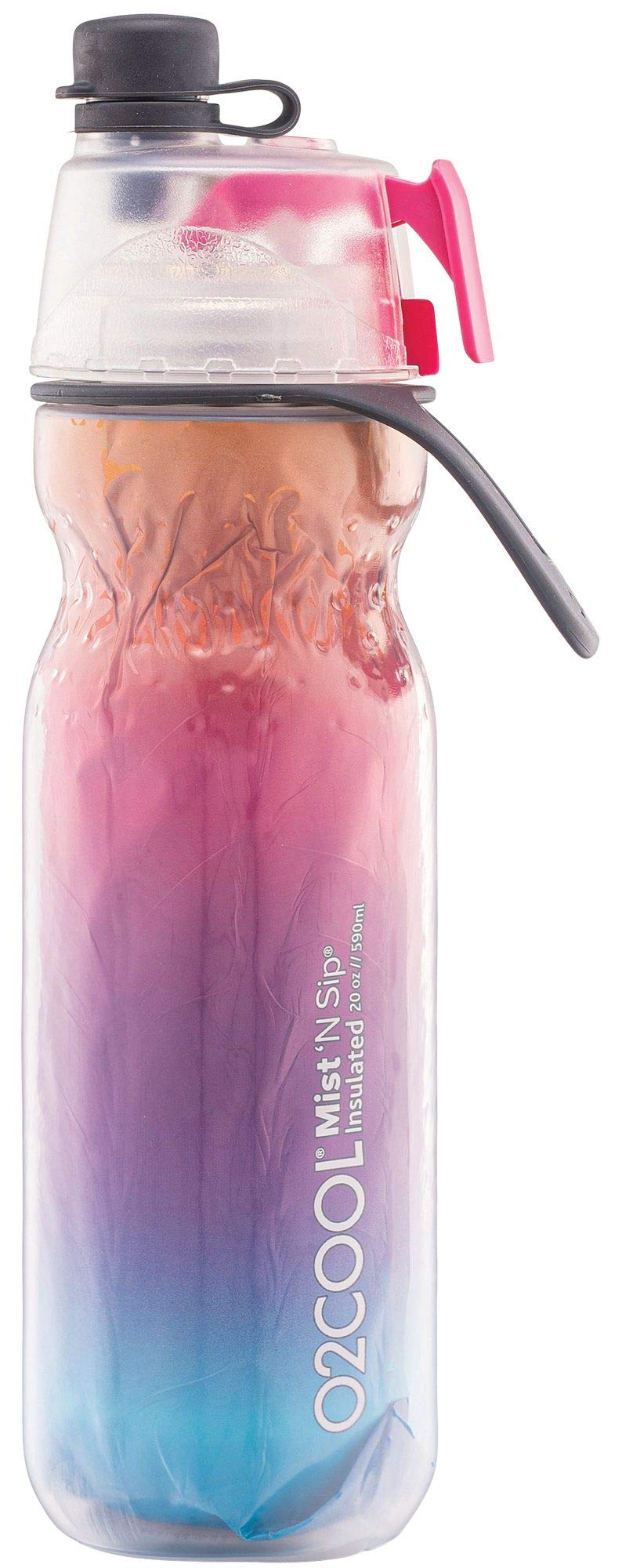 O2COOL ArcticSqueeze Insulated Mist 'N Sip Water Bottle | BPA Free, 2-in-1 Mist and Sip Function w/No Leak, Locking Pull Top Spout : 20 oz | Color Collection: Ombre, Raspberry Ombre - Image 2