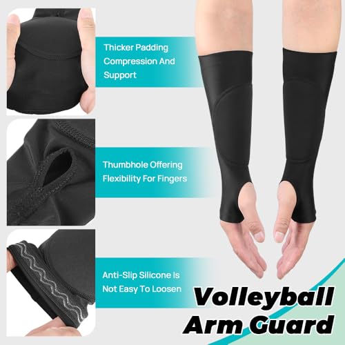 JBM 1 Pair Volleyball Arm Sleeves with Protection Pads and Thumb Hole Padded Volleyball Sleeves for Adult and Youth (Black, Medium (Youth)) - Image 3