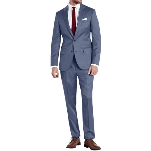 Lynerun Men's Slim Fit Suits 2 Pieces Suit Formal Dress Suit Blazer Pants Set Wedding Groom Prom Homecoming Denim Blue Tuxedo Suit for Men 3XL - Image 5