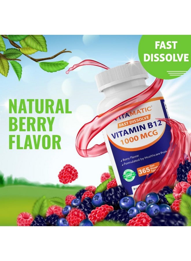 Vitamatic Vitamin B12 1000 mcg Fast Dissolve - 365 Tablets - Natural Berry Flavor - Supports Energy Metabolism & Nervous System Health - Image 4