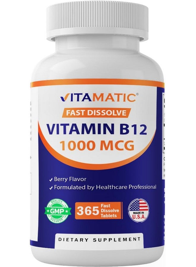 Vitamatic Vitamin B12 1000 mcg Fast Dissolve - 365 Tablets - Natural Berry Flavor - Supports Energy Metabolism & Nervous System Health - Image 1