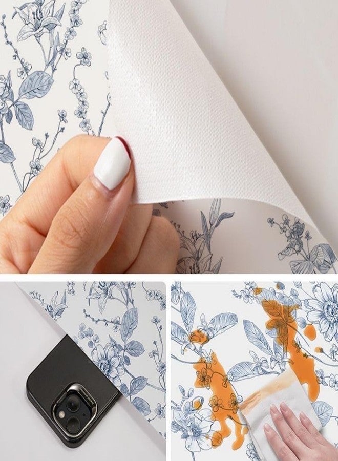 WY-BSO Adhesive Shelf Liner,Light Blue Textured Floral Contact Paper for Cabinets,Vinyl Film Decorative Drawer Liner for Bedroom Dresser Sticker (Light Blue, 17.3 inch x 118 inch) - Image 2