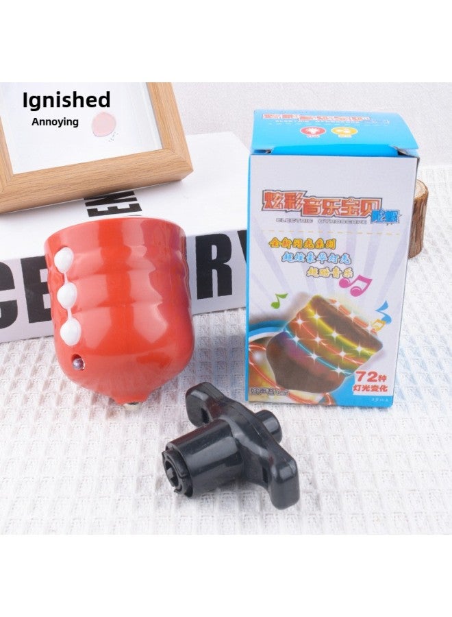 Children's Luminous Toy Lotus Gyro Colorful Flash Music Gyro Toy Small Gift Night Market Stall Wholesale-Color:Imitation Wood Sound And Light Top  - Image 1
