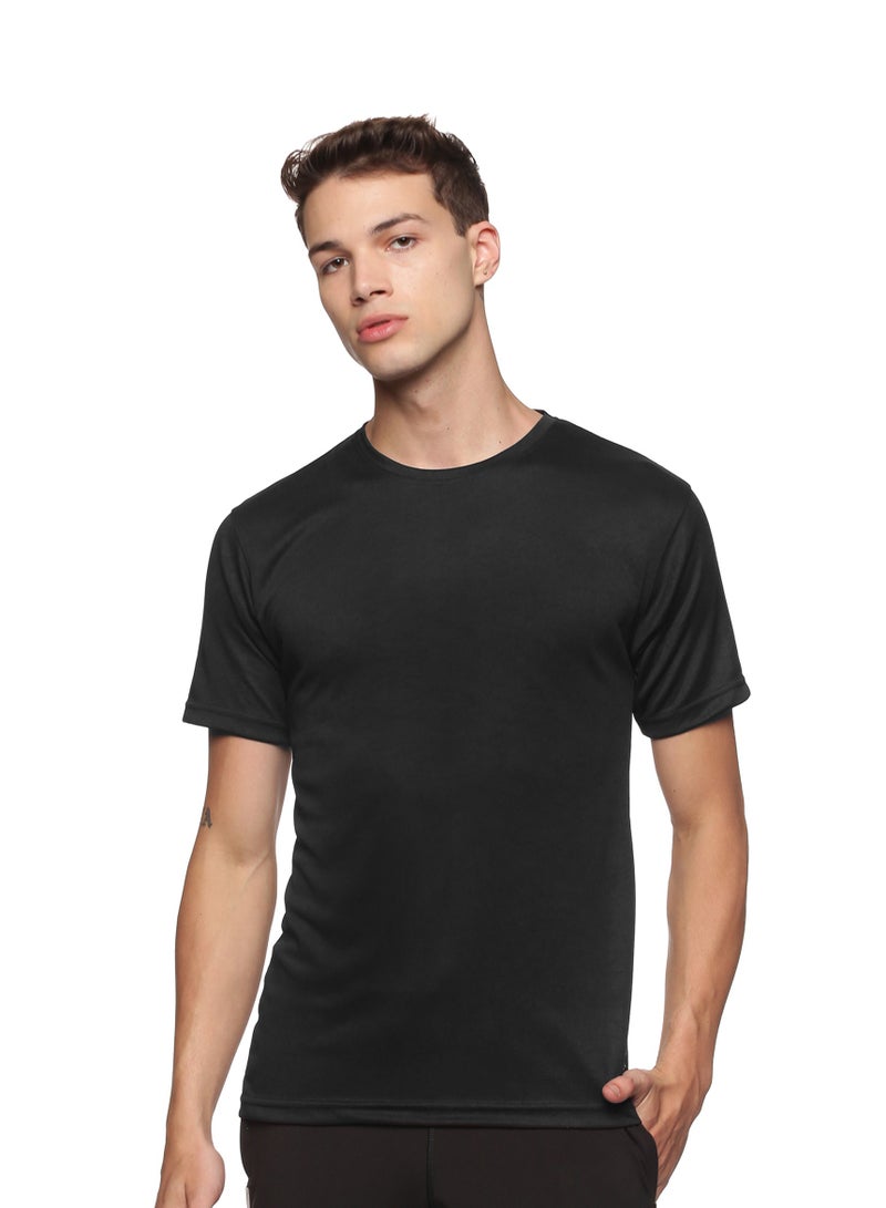 RSO Outfits Men's Athleisure Plain Polyester Half Sleeves Round Neck T-Shirt -Black - Image 1